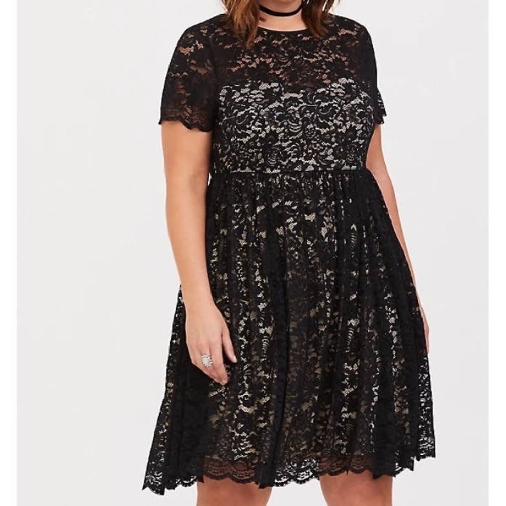 Torrid Illusion Neck Black Lace Skater Dress